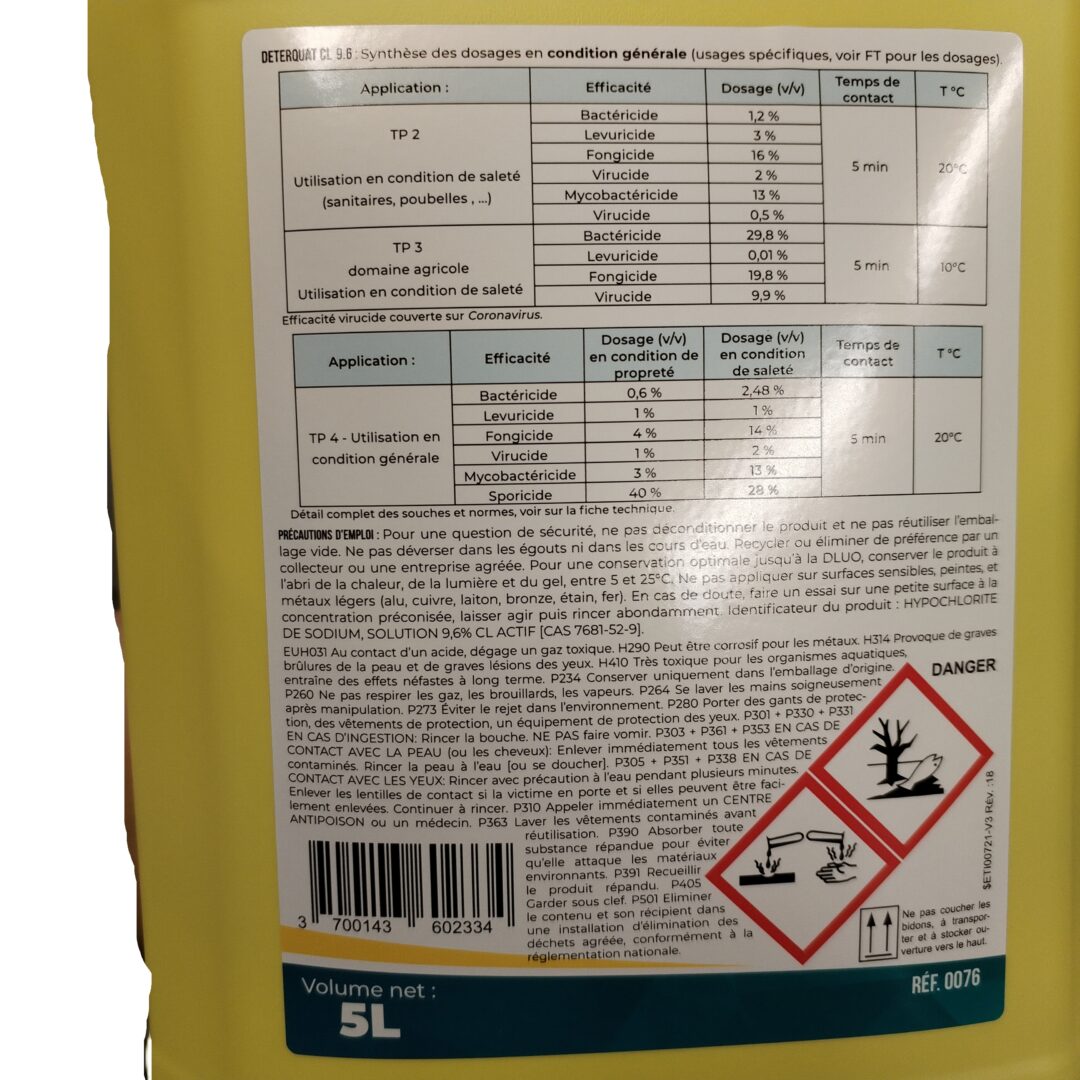 désinfectant chloré non moussant (javel )
